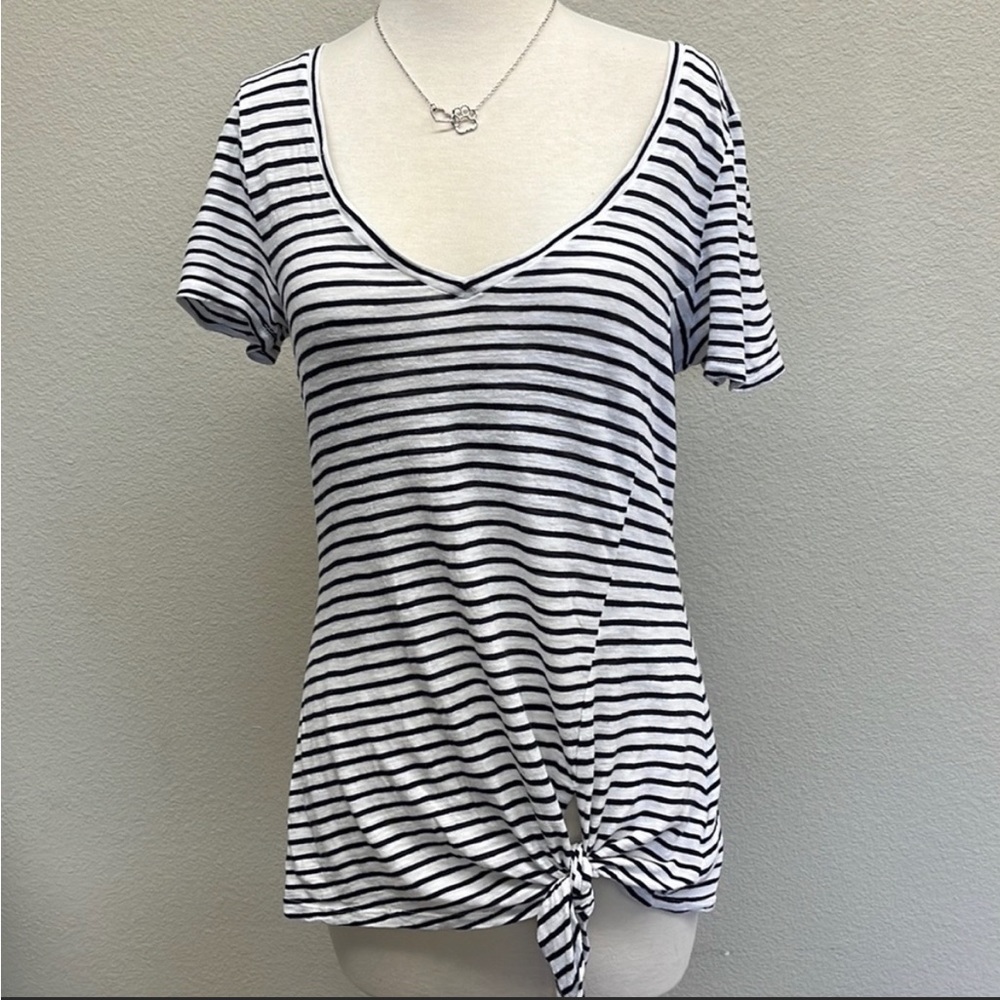 Express navy and white stripe tie front tee. Free beauty gift with purchase! - Picture 2 of 5